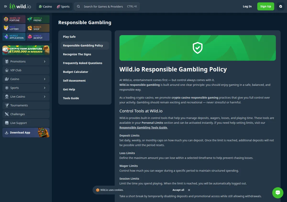 Die Allgemeinen Geschäftsbedingungen von Wild.io, der Abschnitt über Identitätsprüfungen